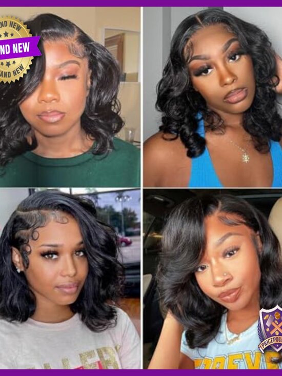 16 Inch Wavy Bob Wig Human Hair Glueless Lace Front Pre Plucked HD Lace main image 7